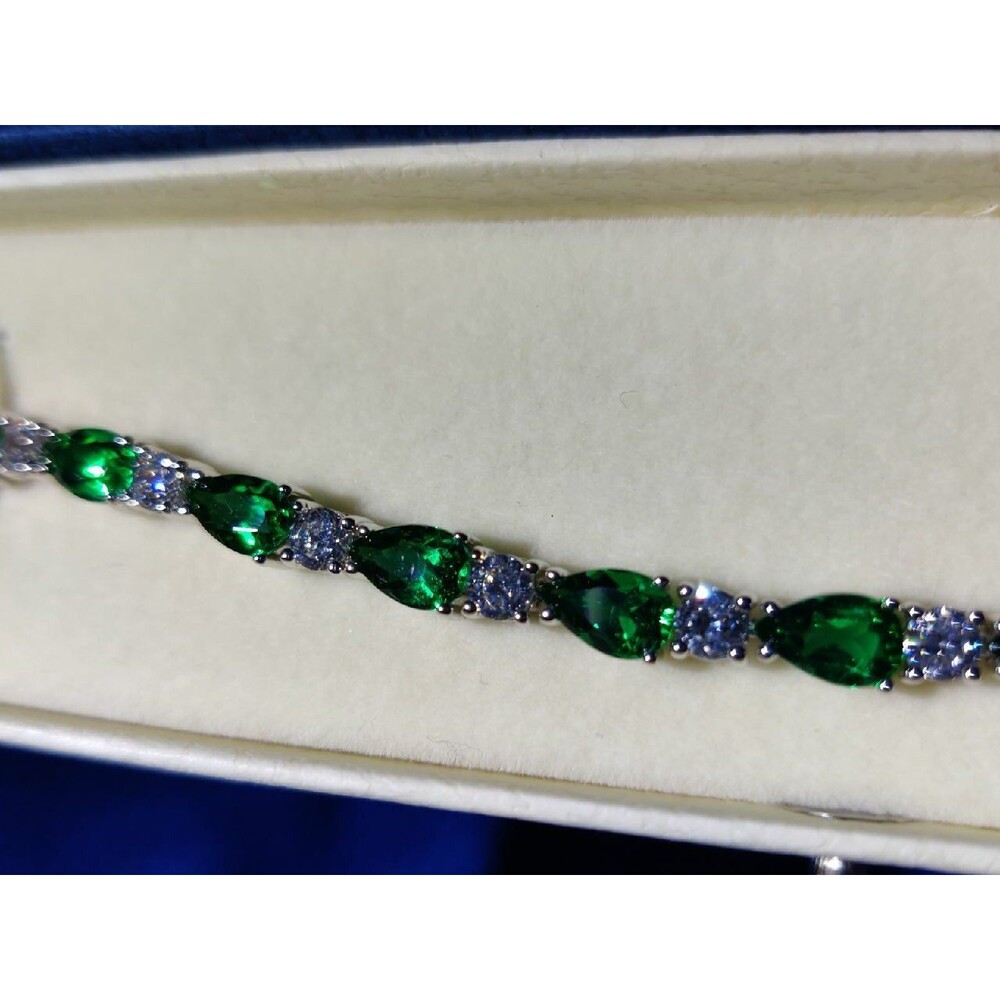 Emerald Bracelet Sterling Silver Pear Sh
